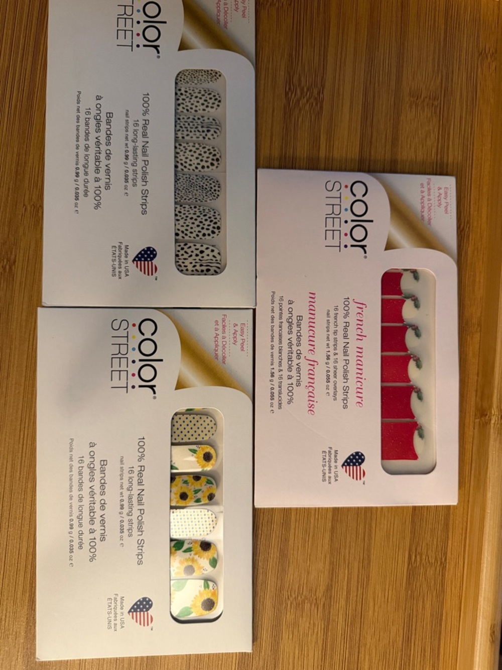 Color Street Nail Strips — Sunflower Yellow, Black & White, Pink Glitter